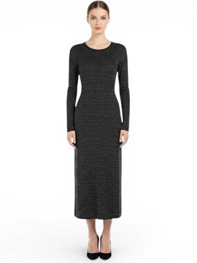 Peruvian Connection Charcoal Gray Marled Baby Alpaca Maxi Sweater Dress New L